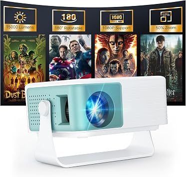 WOLFANG Proyector Portátil Mini, Cine en Casa para Dormitorio, Compatible Full HD 1080P, Corrección Keystone Automática, Zoom 50% y Rotación 180°, iOS/Android/TV Stick