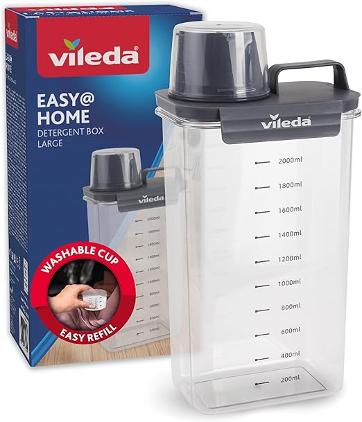 Vileda Waschmittelbox 2300ml grau - Praktische Aufbewahrung für Waschpulver - Inklusive Messbecher für präzises Dosieren - Luftdicht & Platzsparend