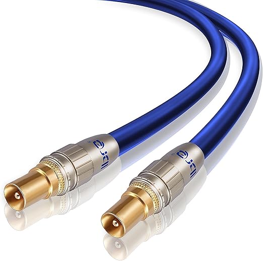 IBRA - 0.5m cable de antena HDTV Premium | cable coaxial HDTV/Full HD | coaxial macho en coaxial macho | UHF/RF/TDT | contactos dorados | Azul