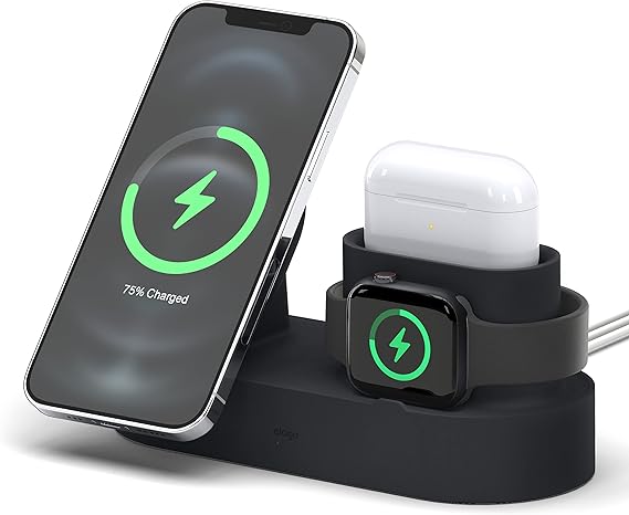 elago MS Estación Carga Trio 2 - Compatible con MagSafe, iPhone 17/16/15/14/13/12, Todas Las Series de Apple Watch, Todas Las Series de AirPods [Cables de Carga No Incluidos] (Negro)