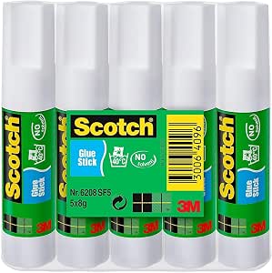 Scotch Permanent Klebestift - 1 Packung mit 5 Klebesticks ohne Lösungsmittel - 8g pro Stick - Mehrzweck-Klebestift für zu Hause, in der Schule oder im Büro