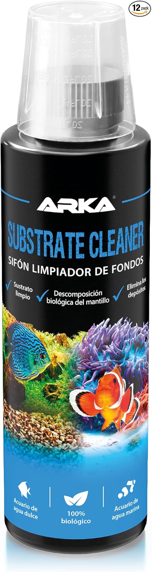 Limpiador Fondo Acuario 236 ml – ARKA Substrate Cleaner – 100% biológico con bacterias vivas – Elimina Lodo, restos y Suciedad – sin sifón ni Tubo – Agua Clara en Dulce y Marino