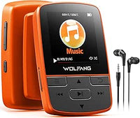 WOLFANG Reproductores MP3 con Bluetooth 5.2, Clip Deportivo, tamaño Mini, Peso de 1 Onza, Admite Tarjetas TF de hasta 128 GB, Radio FM HiF, grabadora de Voz, Auriculares incluidos, Naranja