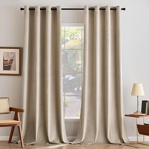 MIULEE Cortinas Terciopelo Amarillo Mostaza Salon Modernas 2 Piezas, Cortinas de Terciopelo Suave Semiopacas con Ojales, Cortina Termicas Aislantes Frio Anti Luz Invierno Ventana Cortina Dormitorio