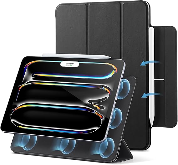 ESR Funda para iPad Pro 13 Pulgadas M4 (2024), Funda con Bloqueo Magnético, Funda Slim Tríptica, Compatible Pencil Pro/Pencil USB-C, Auto Encendido/Apagado, Protección Duradera, Serie Rebound, Negro