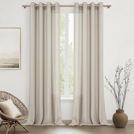 MRTREES Lindas Cortinas Beige Translucidas Lino Visillos Salon Comedor Modernas Dormitorio Juvenil 2 Piezas 140x245cm Cortinas de Casa con Ojales para Ventanas Habitacion Matrimonio