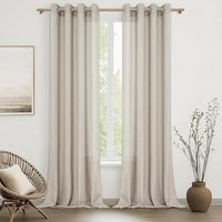 MRTREES Lindas Cortinas Beige Translucidas Lino Visillos Salon Comedor Modernas Dormitorio Juvenil 2 Piezas 140x245cm Cortinas de Casa con Ojales para Ventanas Habitacion Matrimonio