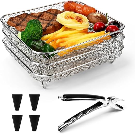 Accesorios para freidoras de aire Estante de Freidora de Aire acero inoxidable 304 para freidora de aire Cocinar Deshidratador Accesorios (Cuadrado)