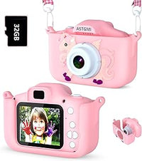 ASTGMI Appareil Photo pour Enfants, 2.0 Pouces Enfant Appareil Photo Numérique, Mini Caméra Enfant Rechargeable Caméscope Cadeau Jouet Filles Garçons de 3 à 10 Ans, vidéo HD 1080p, 32G SD Carte (Rose)