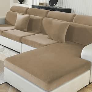 Ystyle Funda Asiento Sofa Elástico Terciopelo, Funda Cojin Sofa Ajustable Separado, Universal Cubierta Protectora Funda De Cojín, Antideslizante Antimanchas (Chaise Longue, Camello)
