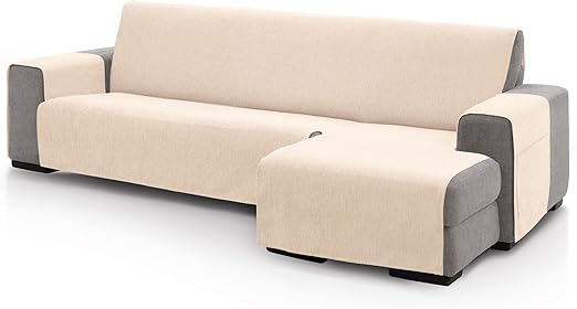 FAVERTI® Cubre Sofá Chaise Longue Brazo Derecho 240 (Visto de Frente) | Modelo PEGO | Natural | Chenilla Tacto Extra Suave, Protector Chaise de Calidad Hecho en España con Material Reciclado
