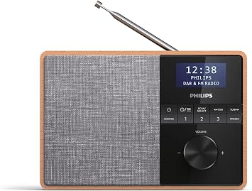 PHILIPS AUDIO TAR5505/10 Radio, Carcasa de Madera, Radio Dab+/FM, Temporizador de Cocina, Alimentación por Red o Batería, Color Marrón/Gris con Bluetooth