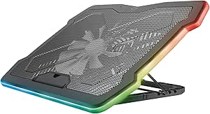 Trust Gaming GXT 1126 Aura Base de Refrigeración con Iluminación Multicolor para Ordenador Portátil de hasta 17.3 Pulgadas, Soporte para Portatil, Velocidad Ajustable, Modo Silencioso - Negro