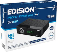 EDISION Picco T265 Pro HD Modelo 2024 Receptor Terrestre TDT & por Cable DVB-T2/C H.265 HEVC FTA Full HD PVR, USB, HDMI, SCART, S/PDIF, Sensor IR, Soporte USB WiFi, Mando a Distancia Universal 2en1