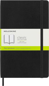 Moleskine Cuaderno Clásico con Hojas Lisas, Tapa Blanda y Cierre Elástico, Color Negro, Tamaño Grande 13 x 21 cm, 192 Hojas