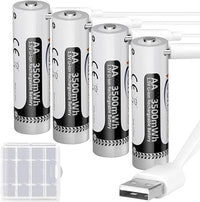 Keenstone Batería AA Recargable, Pilas Recargables AA de 3500 mWh 1,5 V, LR6 HR6 con Tipo C 4 en 1 y Caja, 4pcs
