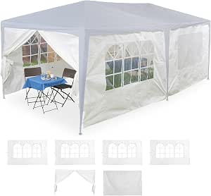 Relaxdays Paneles Laterales para cenador, Juego de 6, 2 x 3 m, Impermeables, Ventanas y Puertas, Polietileno, Paredes Laterales con Cierre de Velcro, Color Blanco, 1 Unidad