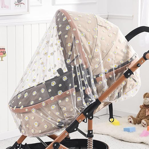 Mosquitera para cochecito, rojo portátil con estampado de margaritas para cochecito de bebé, cubierta de rojo para cochecitos, moisés, minicuna, cunas y corralitos (margarita blanca)