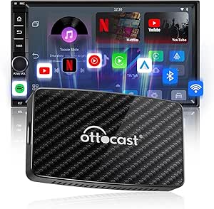 Ottocast Play2Video Pro, Adaptador inalámbrico CarPlay y Android Auto para Autos con CarPlay por Cable de fábrica, Caja Multimedia AI 2 en 1 con Netflix, Youtube, Prime Video, WiFi 5G y Bluetooth 5.00