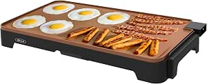 bella XL plancha eléctrica de titanio cerámico. Prepara 15 huevos a la vez, revestimiento antiadherente Healthy-Eco, fácil de limpiar, superficie de cocción retráctil grande de 30,5 x 56 cm