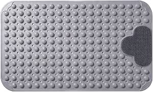 50 x 80 cm Alfombrilla de Ducha Antideslizante Gris, Alfombrilla Ducha Antideslizante PVC, Zona de Masaje para los Pies, Antideslizante con Ventosas y Orificios de Drenaje, para Spas