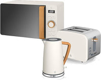Swan Nordic Set Desayuno Hervidor de agua 1,7L 2200W, Tostadora Pan ranura ancha 2 rebanadas, Microondas 20L digital, diseño moderno, efecto madera, blanco