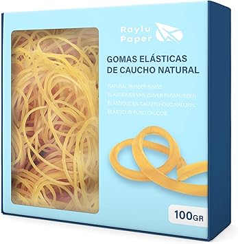 RAYLU PAPER - Gomas elásticas de caucho 100% natural, bandas elásticas papelería resistentes y reutilizables para oficina y hogar (180 Ø x 10 mm, 100g)