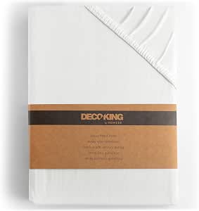 DecoKing Sábana Bajera Ajustable 200x200-200x220 cm 100% Algodón Peinado Jersey Suave Sabana 200x200cm - 200x220cm Blanco Amber
