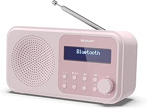 Sharp DR-P420(PK) Tokyo Dab+, Dab and FM Portable Digital Radio with RDS, BT 5.0, USB or Batteries, Mini Jack, Telescopic Antenna, Auto Search, 20+20 Memories, Time and Date Auto, Alarm, Pink