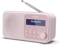 Sharp DR-P420(PK) Tokyo Dab+, Dab and FM Portable Digital Radio with RDS, BT 5.0, USB or Batteries, Mini Jack, Telescopic Antenna, Auto Search, 20+20 Memories, Time and Date Auto, Alarm, Pink
