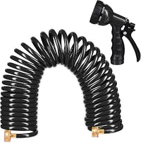 Relaxdays Manguera Espiral, Extensible hasta 10 Metros, Manga de Jardín con Pistola de Riego, 7 Tipos de Chorro, Negro