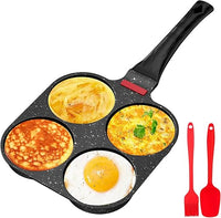 Traxenta sarten tortitas de 4 Agujeros, panquecas, antiadherente de aluminio para sartén para huevos, para Huevo Fritos Panqueques, para utensilios de cocina de estufa de gas (Negro)