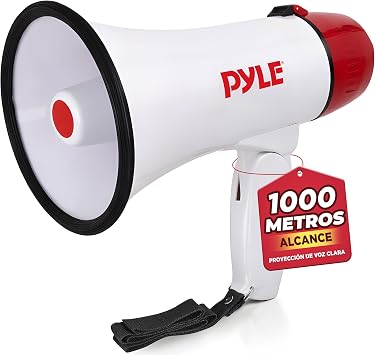 Pyle Mégaphone 20W - Mégaphone Portable, Portée de Projection Jusqu'à 365 Mètres Carrés, Mode Parole et Alerte Sirène, Bandoulière, Fonctionne sur Batterie (Blanc)
