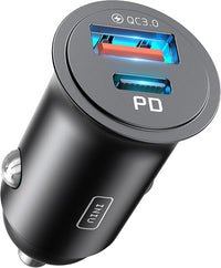 INIU Caricatore Auto USB C, 60W [Type C 30W + USB A 30W] Caricatore Auto Accendisigari, Caricabatterie Auto USB C Kit di Accessori da Auto Per Cellulari per iPhone 17 16 15 Pro Max, Xiaomi, iPad, ecc