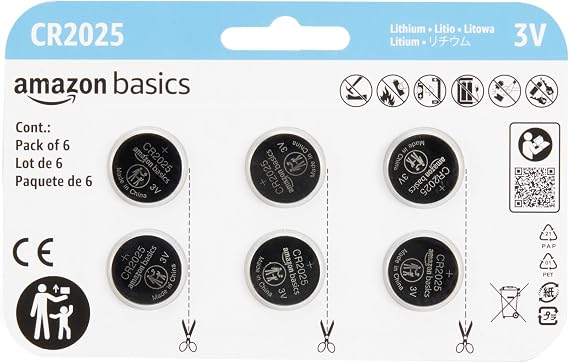 Amazon Basics CR2025 Lithium-Knopfzellenbatterie, langanhaltende Leistung, frei von Quecksilber, 3 V, 6 Stück