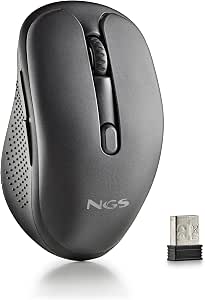 NGS EVO Rust Black - Ratón inalámbrico Recargable de 2,4 GHz para Ordenador/Portátil/MacBook/PC/Mac/iPad/Tablet, Teclas Silenciosas, 3 Niveles de dpi: 800/1200/1600, Diseñado para Diestros, Negro