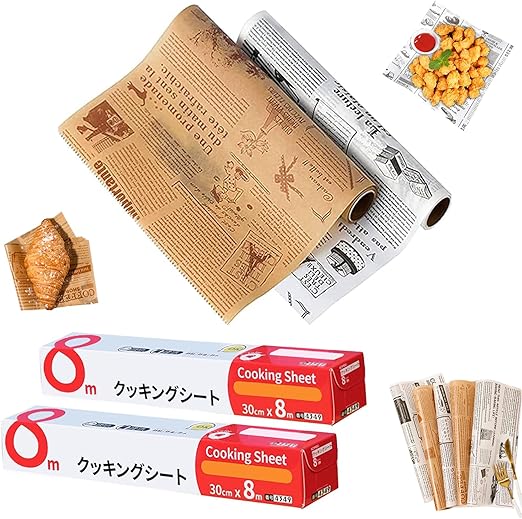 2 Tomos Papel para Envolver Alimentos, Papel de SáNdwich Alimentario, Papel de Regalo a Prueba de Aceite, 800 X 30 cm Papel Antigrasa Antiadherente, para SáNdwich Y Patatas Fritas, Blanco, Marrón
