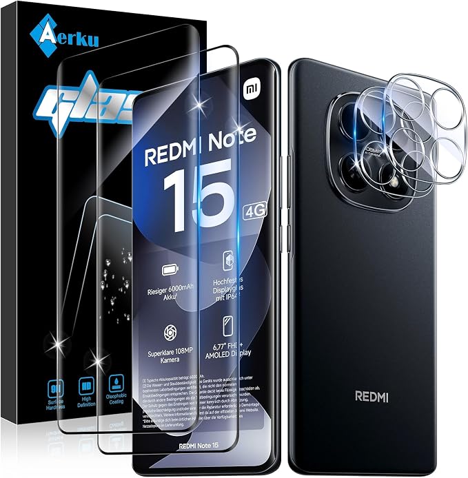 Aerku 2 Piezas 3D Protector de Pantalla para Xiaomi Redmi Note 15 4G