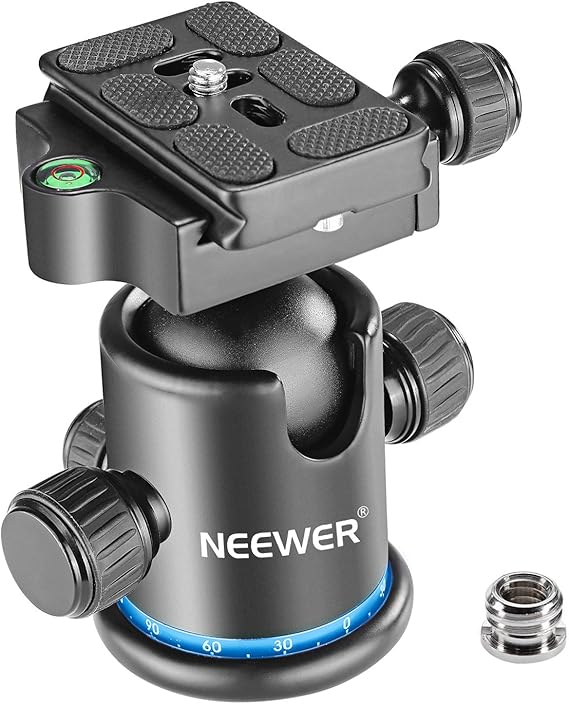 NEEWER Rótula de Bola de Trípode 36MM Metal Panorámico de 360° con Placa de Liberación Rápida Tipo Arca, Tornillo de 1/4", Carga Máxima 17.6lb/8kg, para Monopié, Deslizador, Cámara DSLR(Azul)