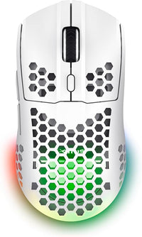 GXTrust 929W Helox Ratón Gaming Inalámbrico Ultraligero 75g, Batería de 80h, Microrreceptor USB 2,4GHz, dpi Ajustable 800-4800, Mouse Gaming Recargable LED Ordenador Portátil, Blanco
