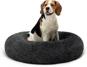 lionto Cama Redonda de Felpa para Perros y Gatos, Ø 80 cm, Gris Oscuro