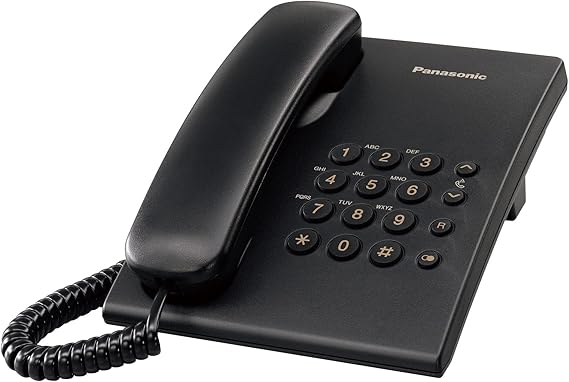 Panasonic KX TS500EXB - Teléfono Fijo con Cable para Hogar u Oficina, Montaje en Pared o Escritorio, Control de Volumen, Repetición de Número, Color Negro