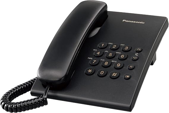 Panasonic KX TS500EXB - Teléfono Fijo con Cable para Hogar u Oficina, Montaje en Pared o Escritorio, Control de Volumen, Repetición de Número, Color Negro