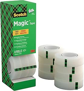 Scotch Magic Cinta Adhesiva Invisible - Caja de 8 Rollos de 19mm x 33m - Cinta Adhesiva de Uso General para Reparación, Etiquetado y Sellado de Paquetes y Documentos