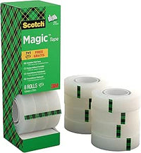 Scotch Magic Cinta Adhesiva Invisible - Caja de 8 Rollos de 19mm x 33m - Cinta Adhesiva de Uso General para Reparación, Etiquetado y Sellado de Paquetes y Documentos