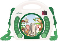 Lexibook, Animales, Reproductor de CD portátil con micrófonos, Reproductor de música, Repetición y programación, Karaoke, Toma para Auriculares, Blanco/Verde, RCDK100ANX