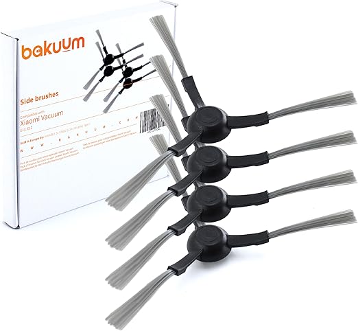 BAKUUM Pack 4 cepillos, escobillas laterales, para Xiaomi E12 E10. Pack repuestos y accesorios para robot aspirador