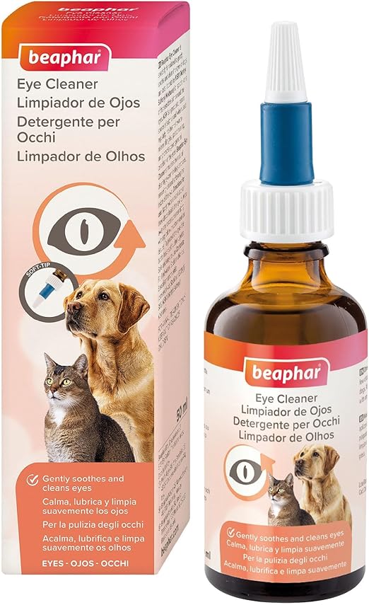 Beaphar Limpiador de Ojos Perros y Gatos, Hidrata, Lubrica, Limpia, Humectante, con MSM, Piel Sensible, aplicador Suave, Protección contra Alérgenos y Polvo, 50 ml