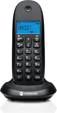 Motorola C1001CB+ - Teléfono Inalámbrico Digital DECT - Modo Call Blocking, Identificador de Llamadas, Manos Libres, Agenda 50 números, Pantalla Retroiluminada - Color Negro