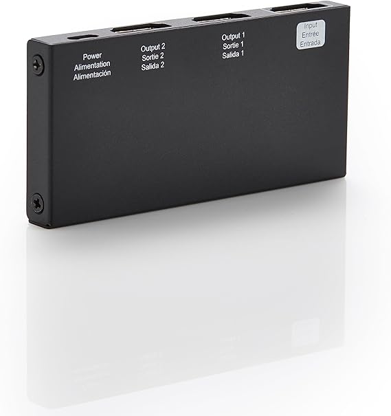 Amazon Basics HDMI-Splitter, 1 In / 2 Out, 4K bei 60 Hz für 2 Monitore, Anzeige Wird gespiegelt, Schwarz